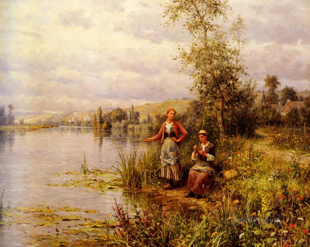 夏の午後に釣りをした田舎の女性たち ルイ・アストン・ナイト油絵